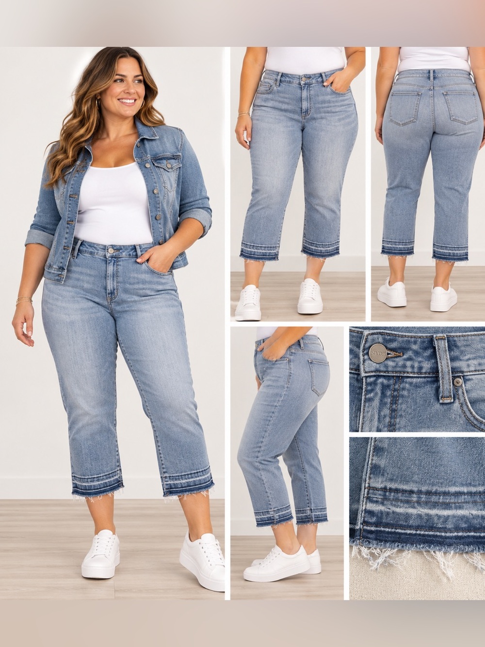 NYDJ Dayla Capri Jeans Women’s 18W Lift Tuck Light Wash Raw Frayed Hem